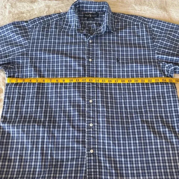 Ralph Lauren Blake Blue and White Plaid shirt sleeve button down Large vintage - Picture 10 of 12